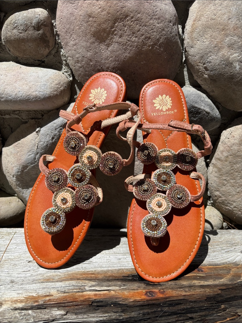 YELLOWBOX rhinestone Beaded Flat Sandals